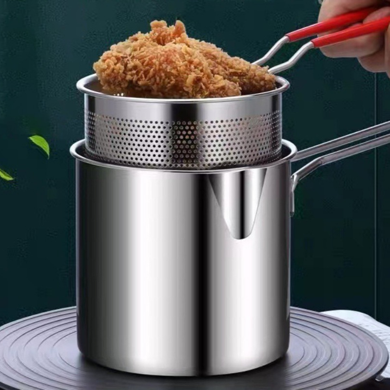 Commercial Kitchen Cooking - 304 ステンレス鋼ディープフライヤーフライバスケット付き多機能小さな鍋キッチンチキン魚調理ツール