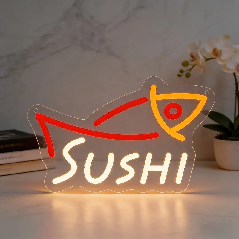 Commercial Kitchen Japanese - LED寿司魚型ネオンサイン USB調光式 赤色ネオンライト 日本料理店 バー キッチン