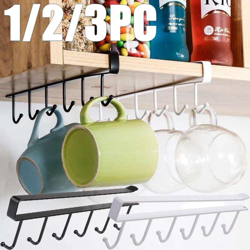Commercial Kitchen Shed - 1/2/3個入り 6フック キッチンキャビネット収納ラック 無料ワードローブ キッチン/バスルームオーガナイザー 穴あけ不要