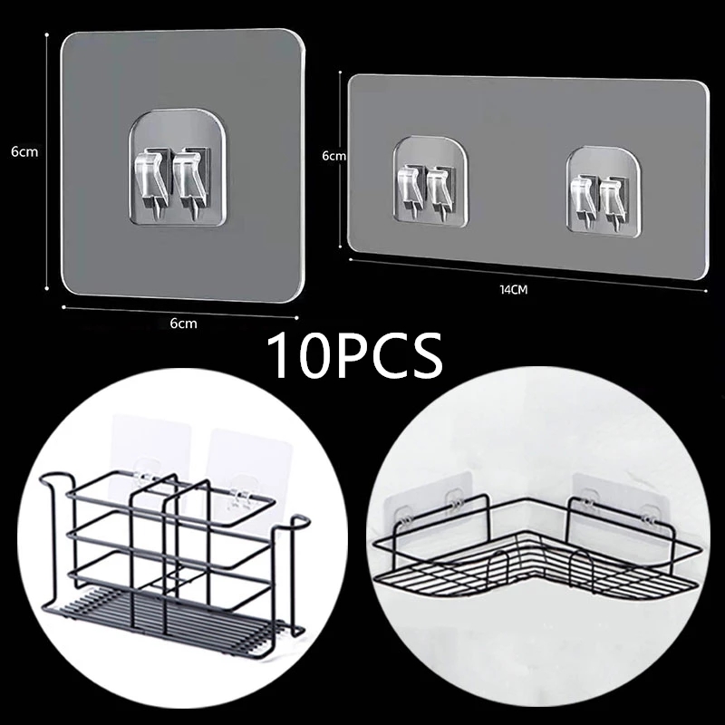 Commercial Kitchen Shed - 透明フック用ウォール収納ラック,ハンギングアクセサリー,強力な粘着キャップ,キッチンとバスルーム用,10個