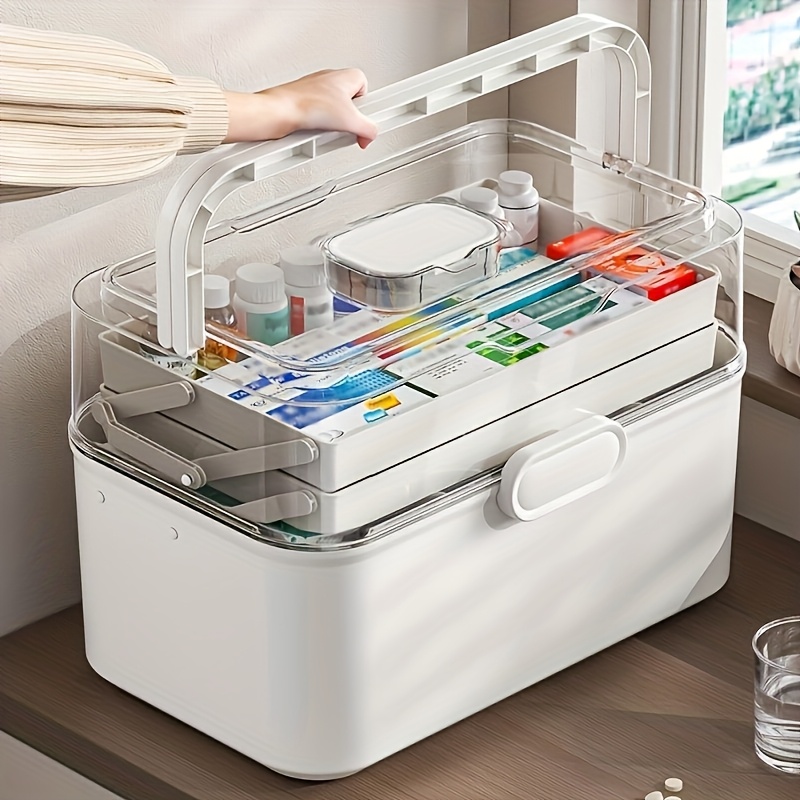 Commercial Kitchen Shed - 大容量透明蓋付き薬収納ボックス/ディスペンサーボックス - プラスチック製薬品収納キャビネット、家庭、オフィス、キッチン、バスルーム、寝室用多目的オーガナイザーボックス - 薬や事務用品用の省スペースカウンタートップオーガナイザー -