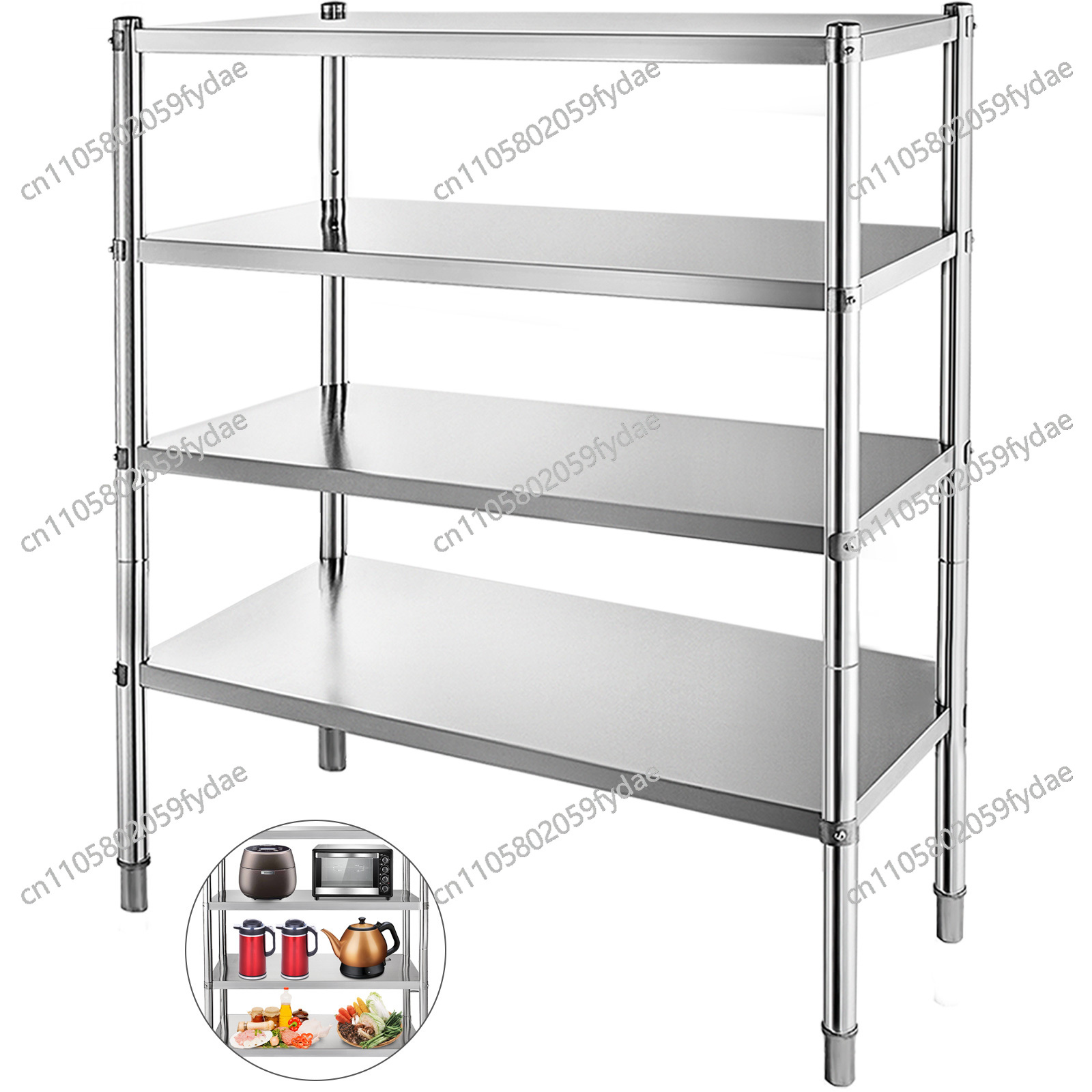 Commercial Kitchen Warehouse - 4段ステンレス製業務用収納ラック棚、キッチン、倉庫、ガレージでの調理器具収納に