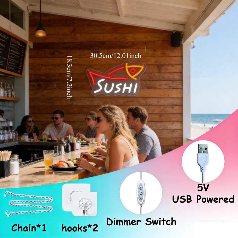 LED寿司魚型ネオンサイン USB調光式 赤色ネオンライト  - Commercial Kitchen Japanese のレビューと価格