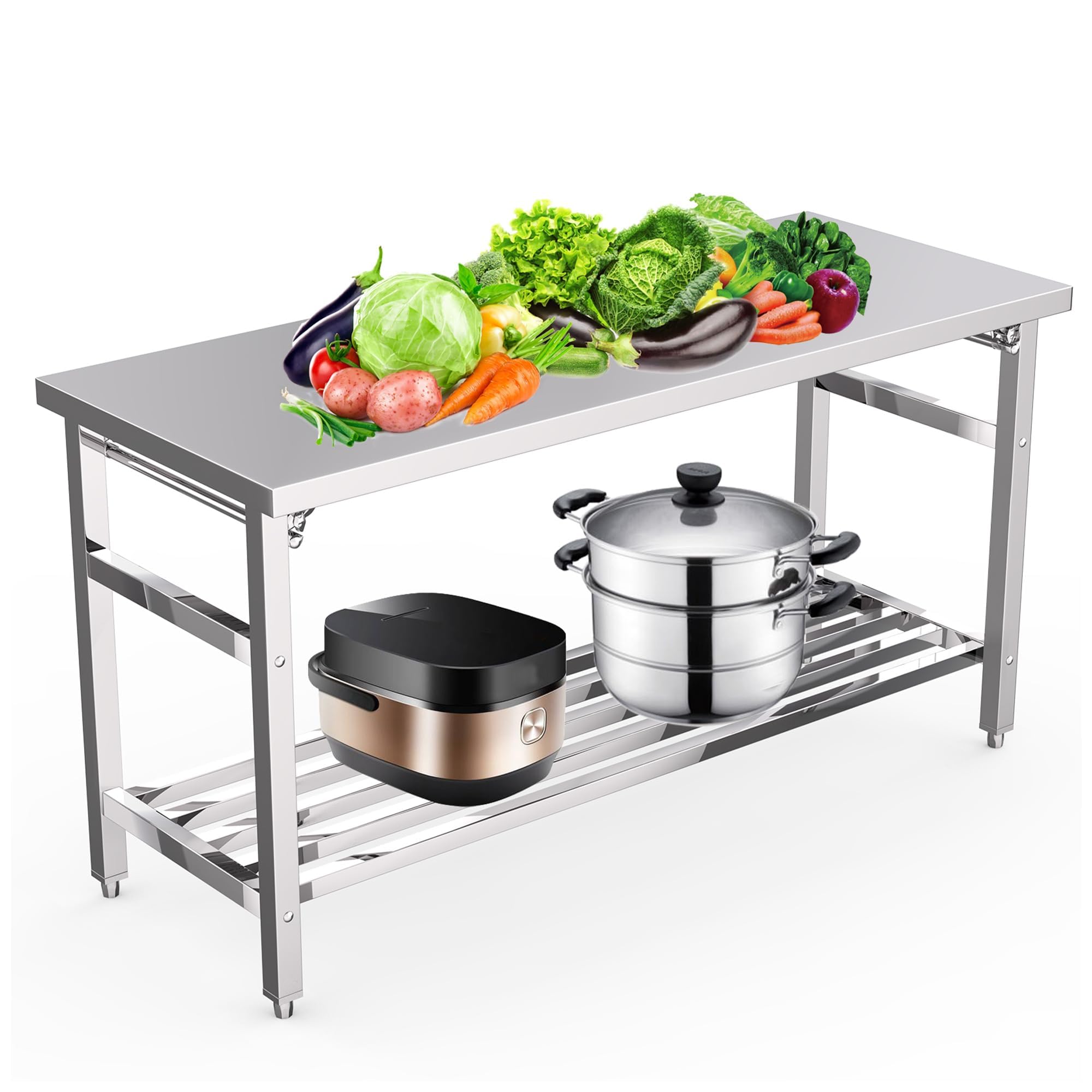 60インチ×24インチ折りたたみ式ステンレス製調理台、NSF - Commercial Kitchen Cooking のレビューと価格