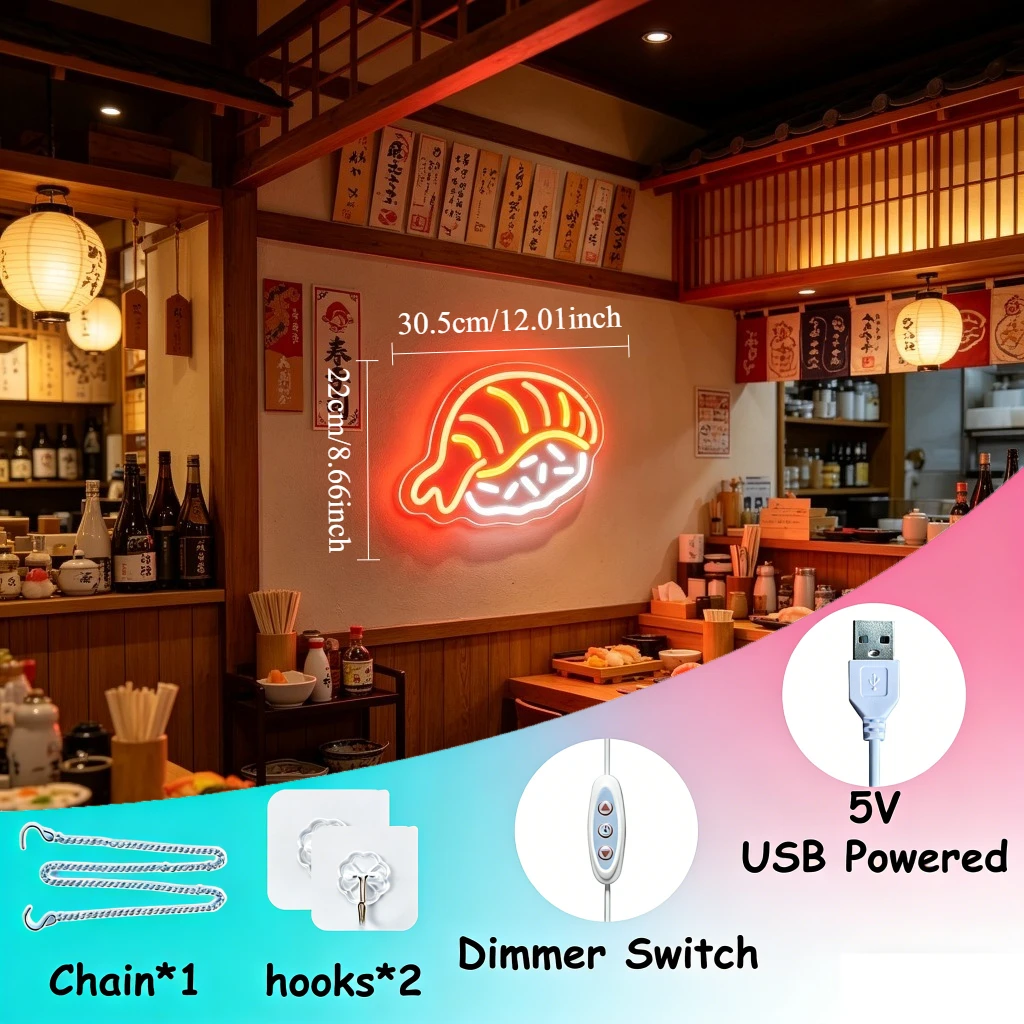 クリエイティブ寿司 LED ネオンライト USB 調光可能な - Commercial Kitchen Japanese のレビューと価格